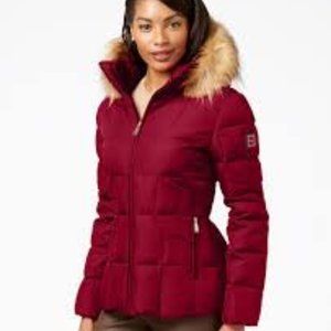 Calvin Klein | Red Faux-Fur Trim Puffer Parka